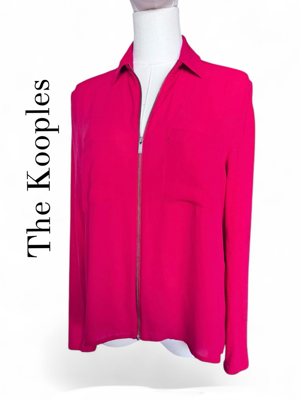 The Kooples Sport Red Zip-Front Long Sleeve Blouse Size Small